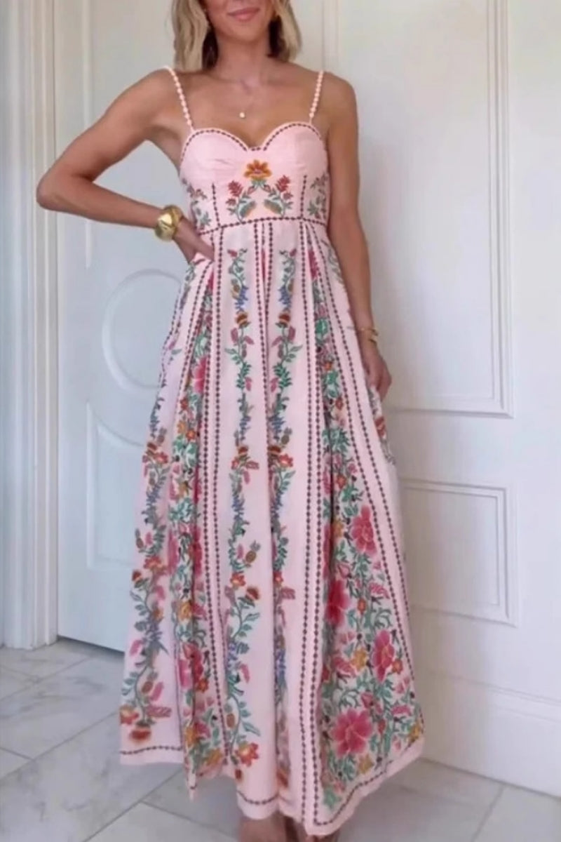 Print Sling Beaded Vacation Dress