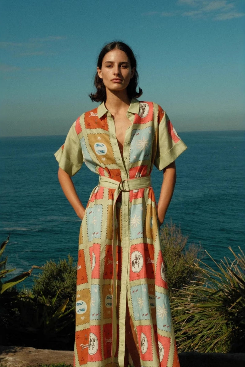 Shirt Collar Linen Long Dress