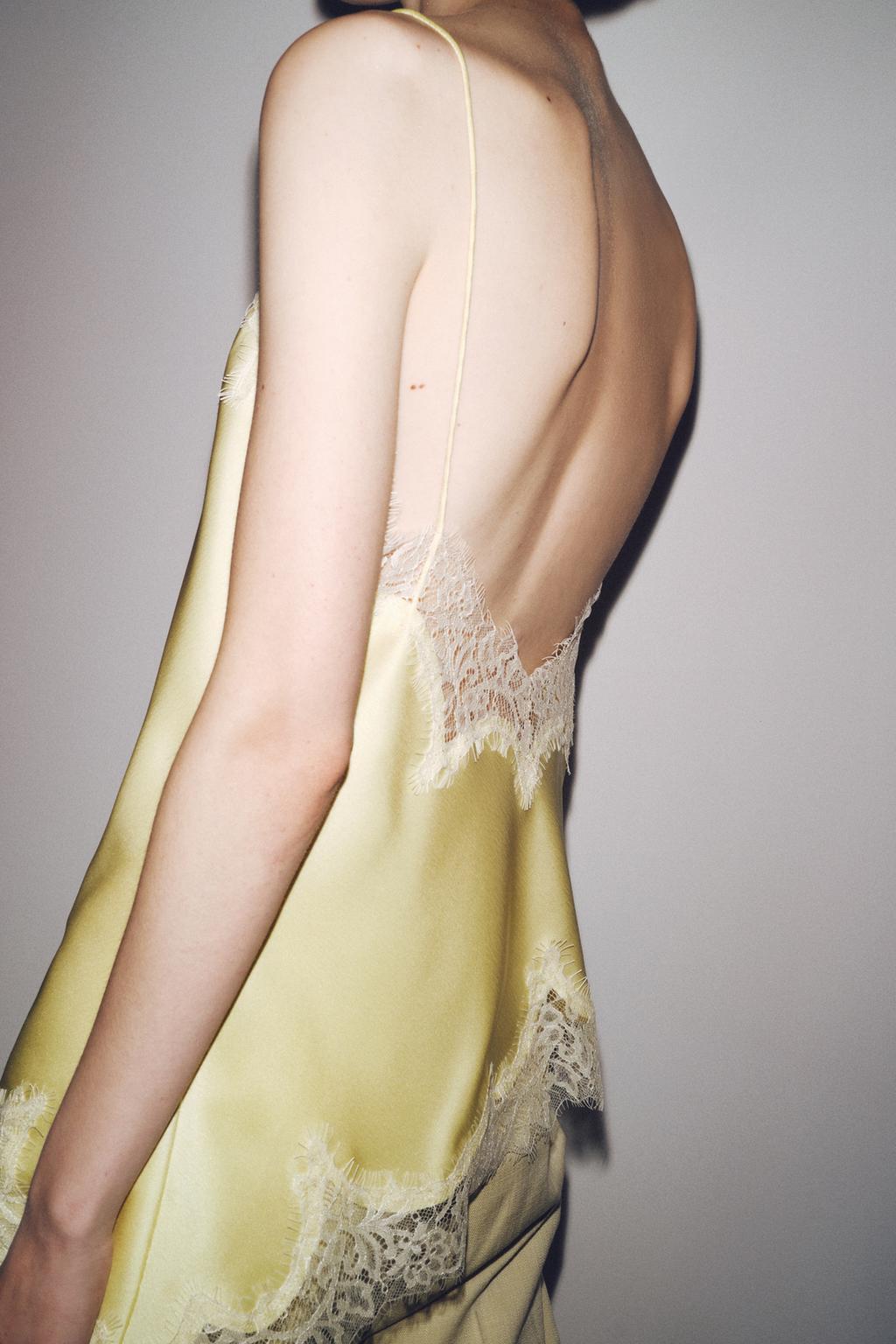 Lace Trimmed Satin Camisole Top