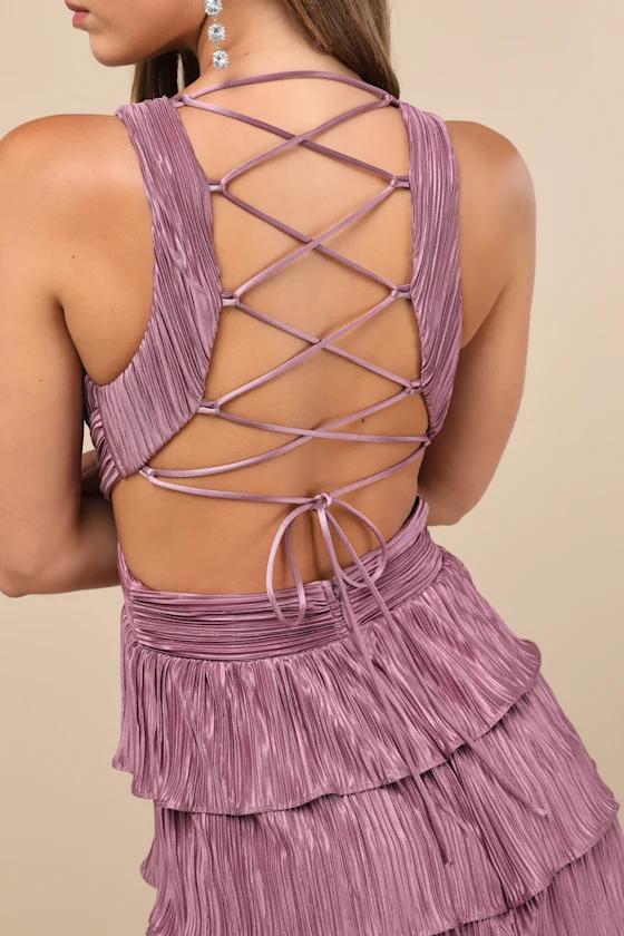 Satin Tiered Pleated Gown
