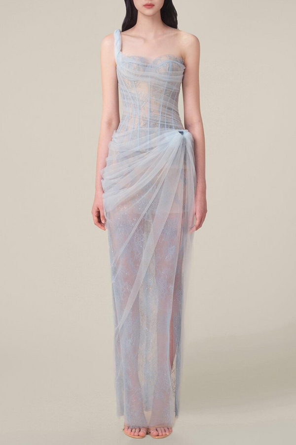 Abito Maxi One Shoulder Bertille In Blu