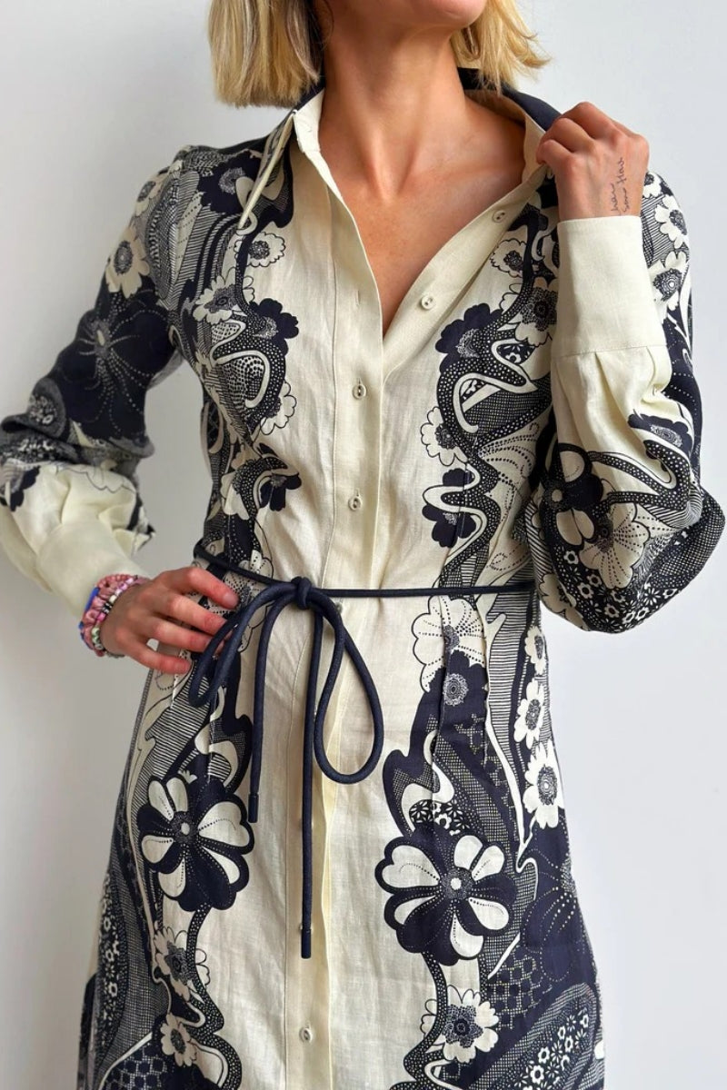 High-Waist Button-Down Dress