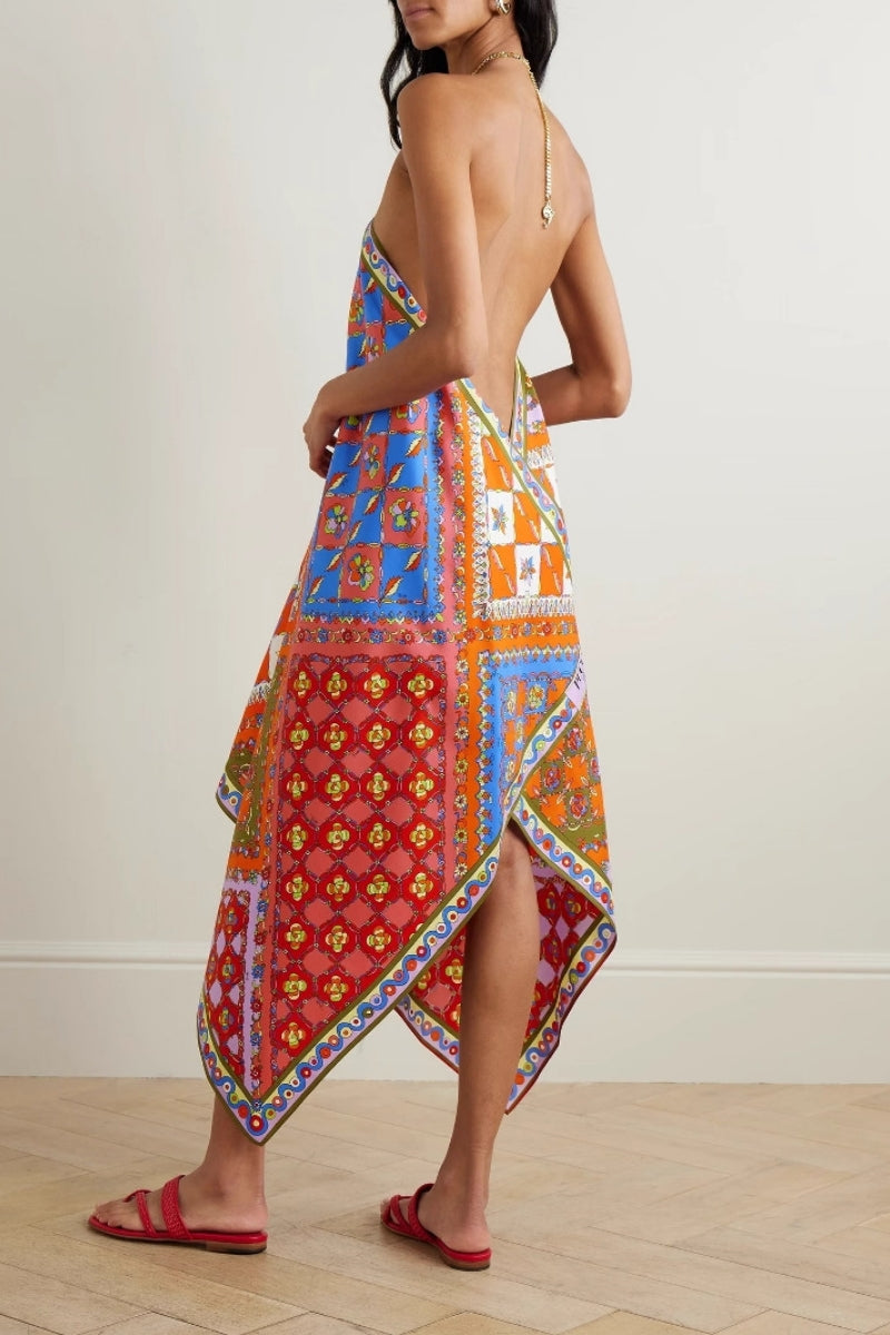 Halter Neck Asymmetrical Dress