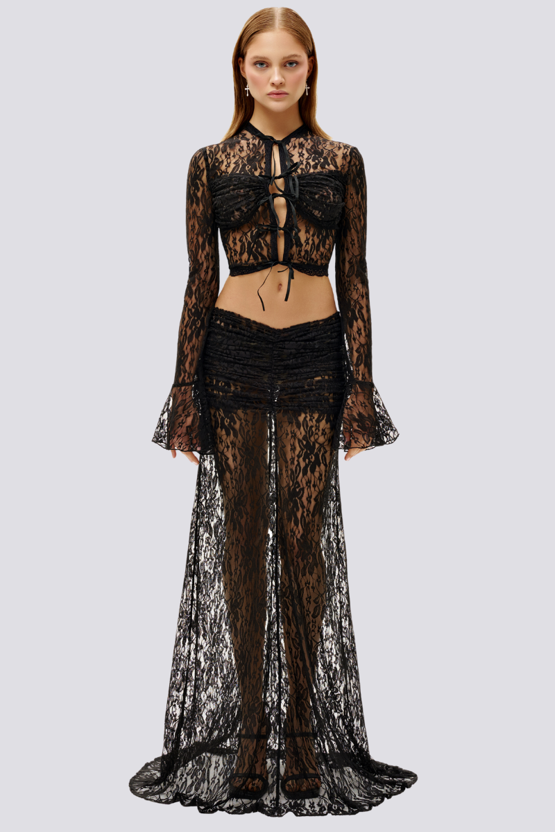 Czarna spódnica Calixte z długimi rękawami i koronką