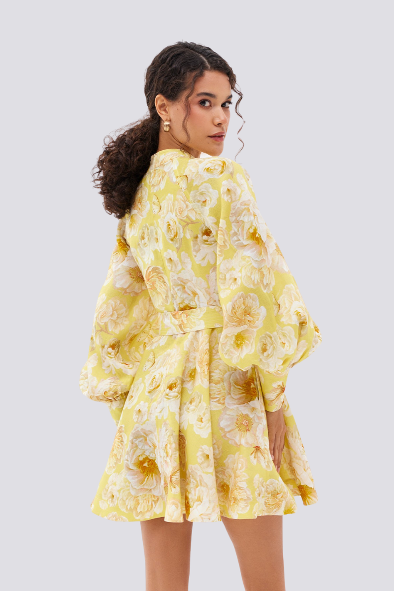 Cassiopeia ballongärmad blommig miniklänning