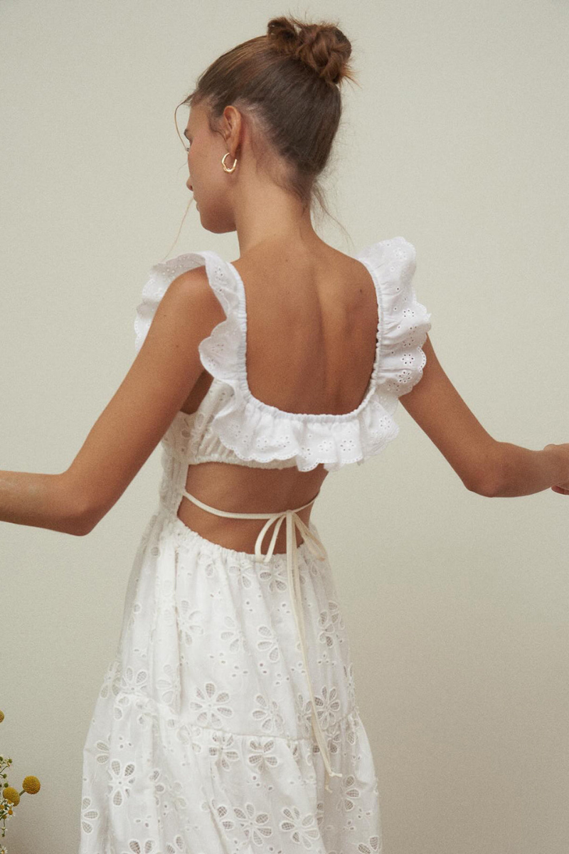 シャルリン スリット バックレス スクエアネック マキシドレス