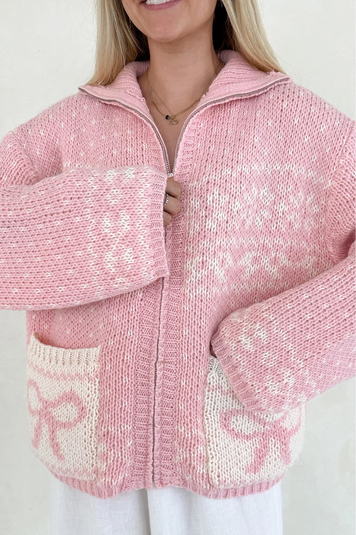Claire Bow Zip Up Cardigan