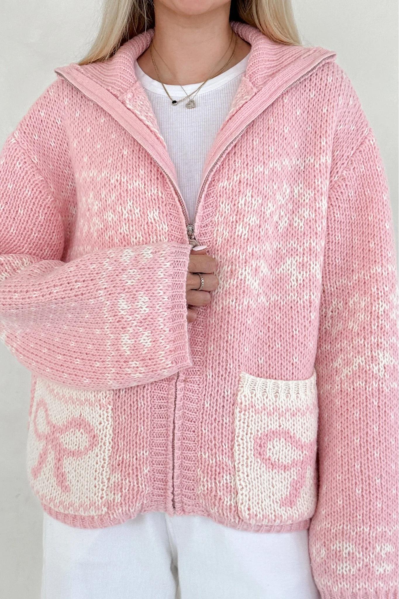 Claire Bow Zip Up Cardigan