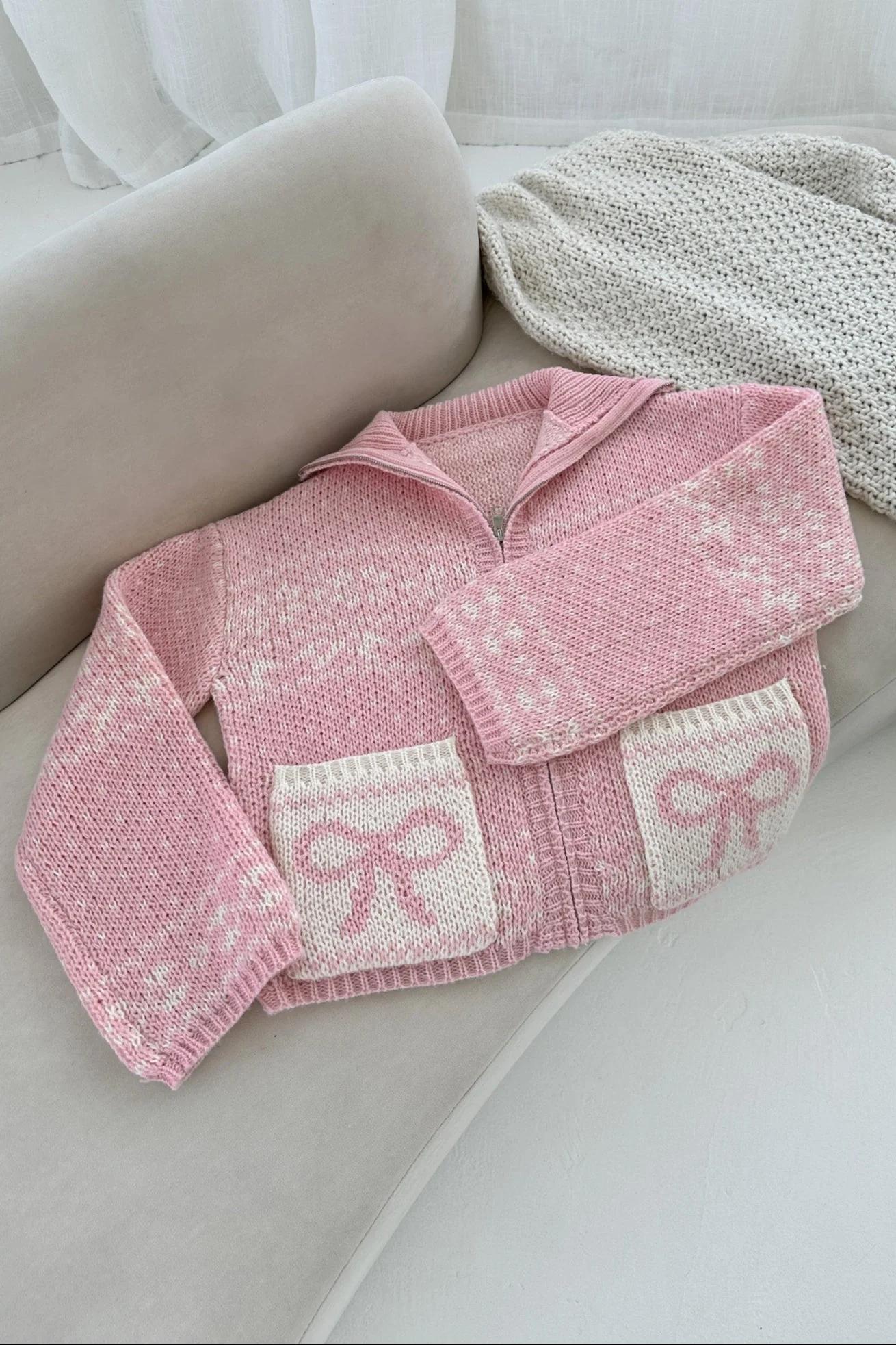 Claire Bow Zip Up Cardigan