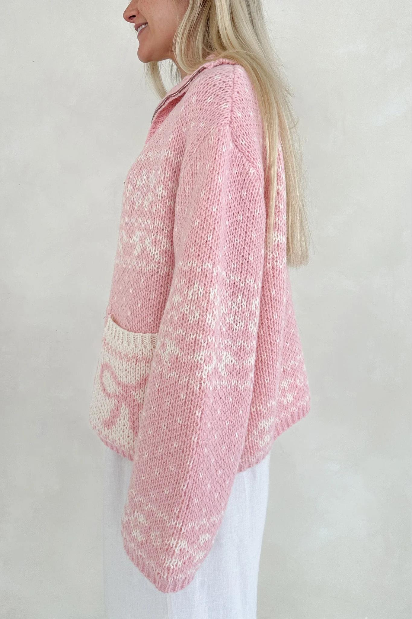 Claire Bow Zip Up Cardigan
