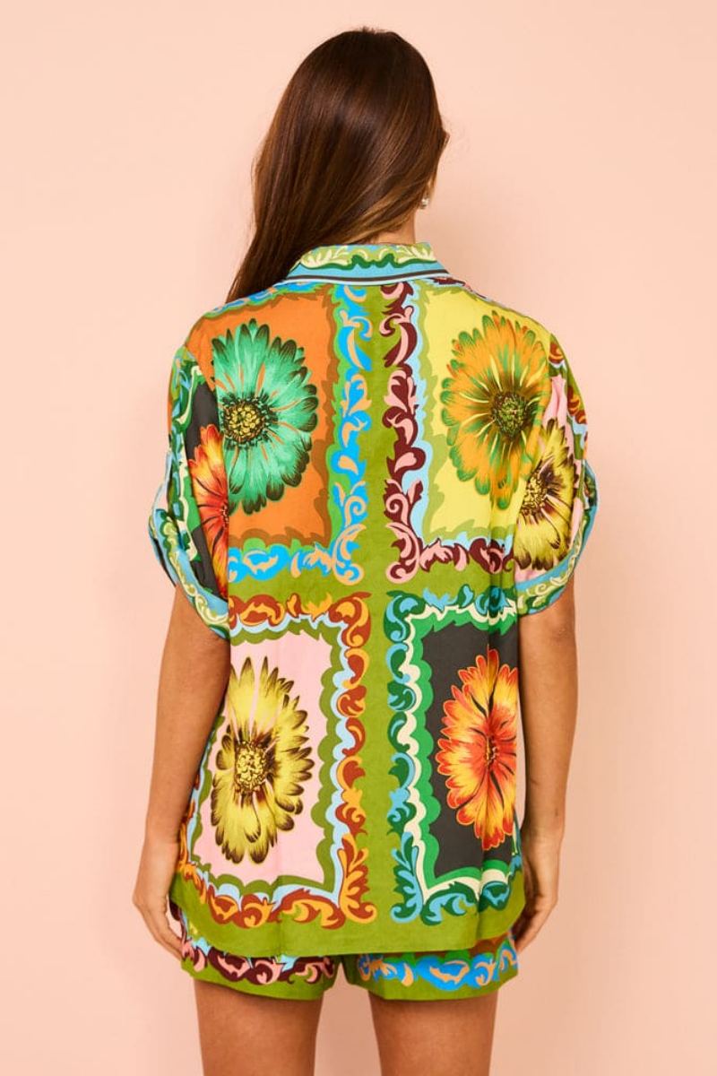 Conjunto de Calções com Cintura Elástica e Estampa Especial de Girassol