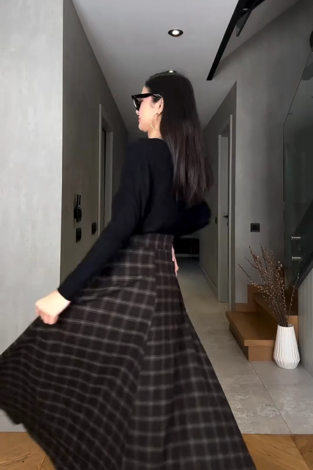 British Style Patterned High Waisted Skirt