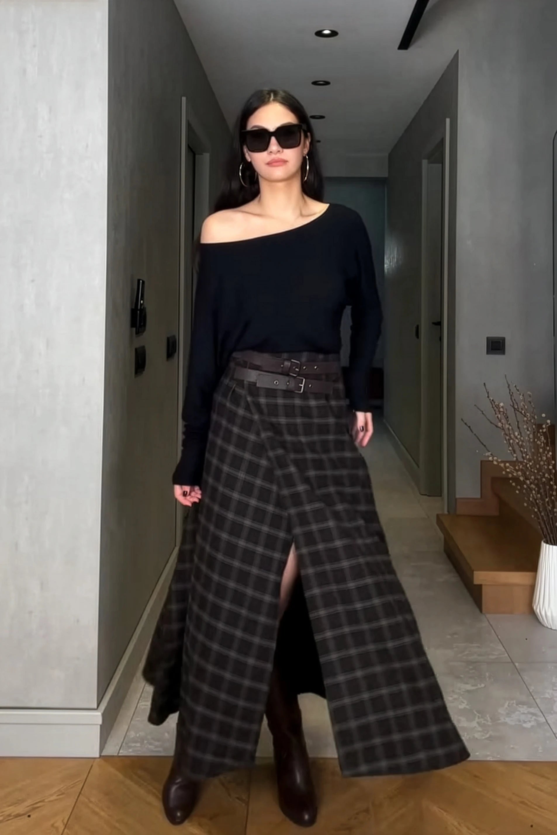 British Style Patterned High Waisted Skirt