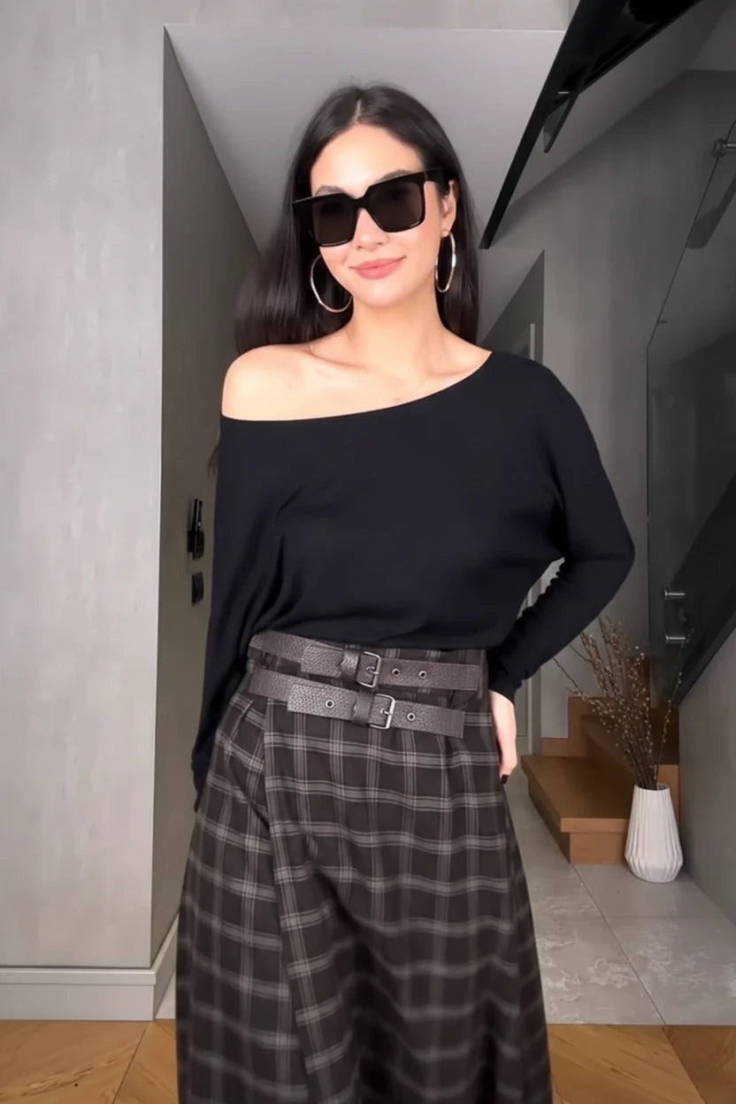 British Style Patterned High Waisted Skirt