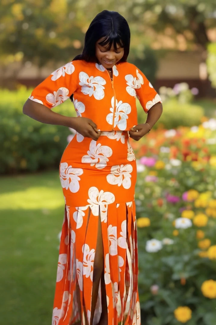 Tropical Bold Fringe Hem Skirt Set