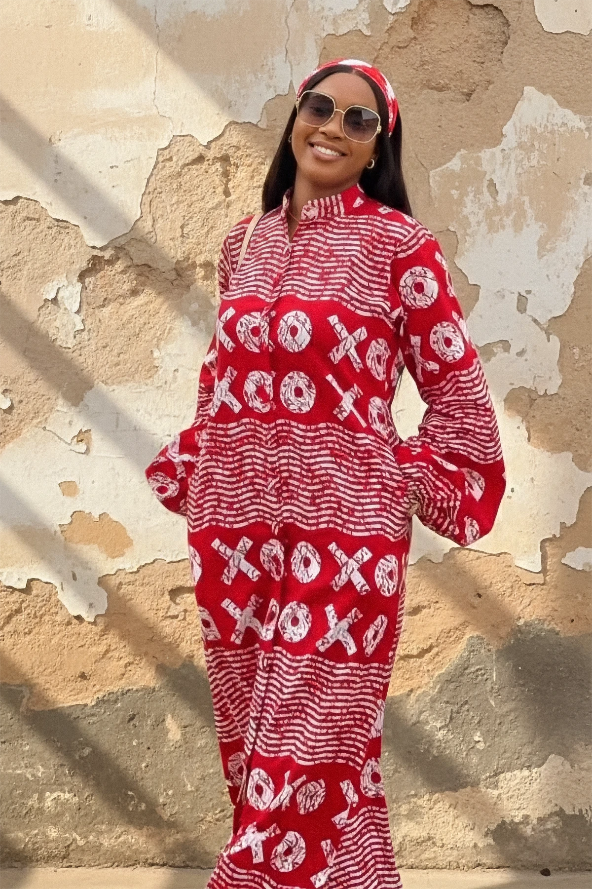 XO Symbol Print Stand Collar Maxi Dress