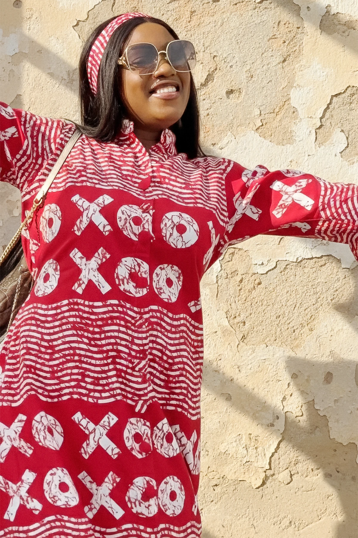 XO Symbol Print Stand Collar Maxi Dress