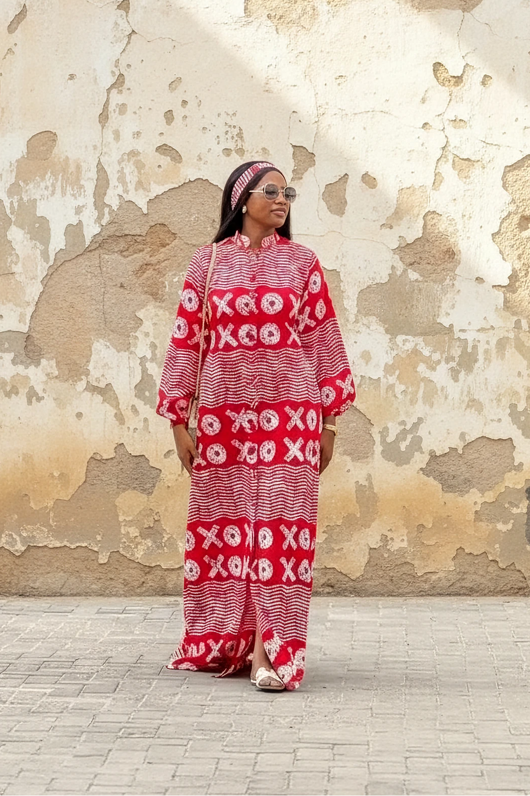 XO Symbol Print Stand Collar Maxi Dress