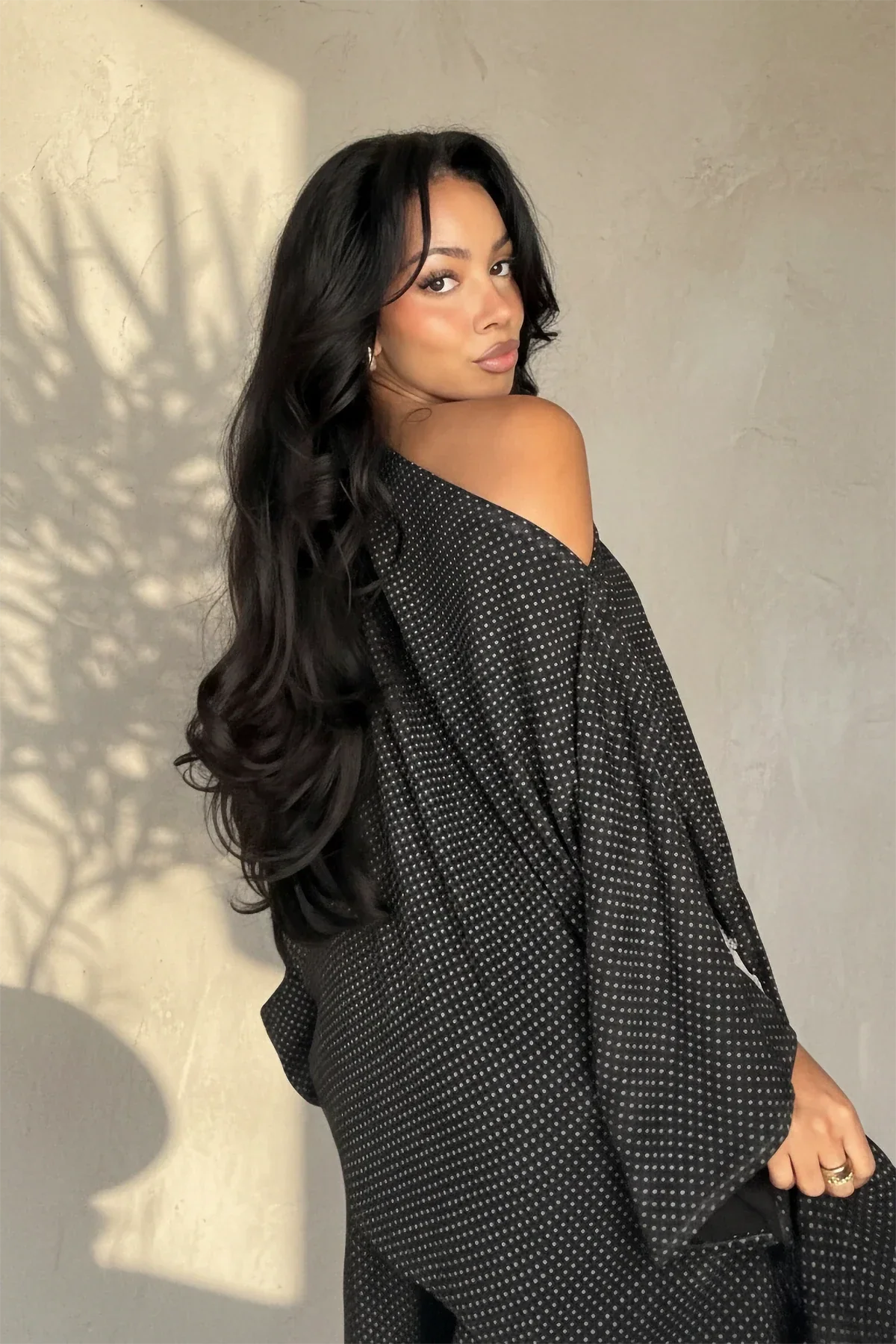 Black Silver Dot One-Shoulder Pants Set