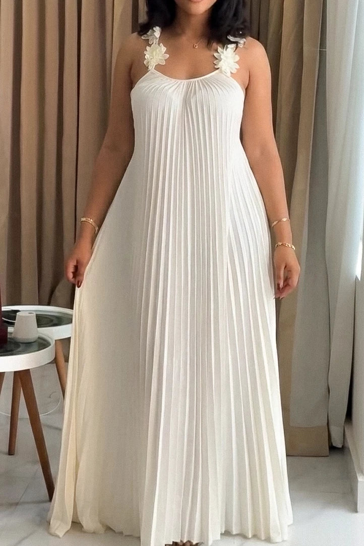 Azurblauwe rand halo maxi-jurk