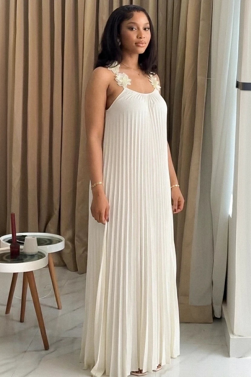 Azurblauwe rand halo maxi-jurk