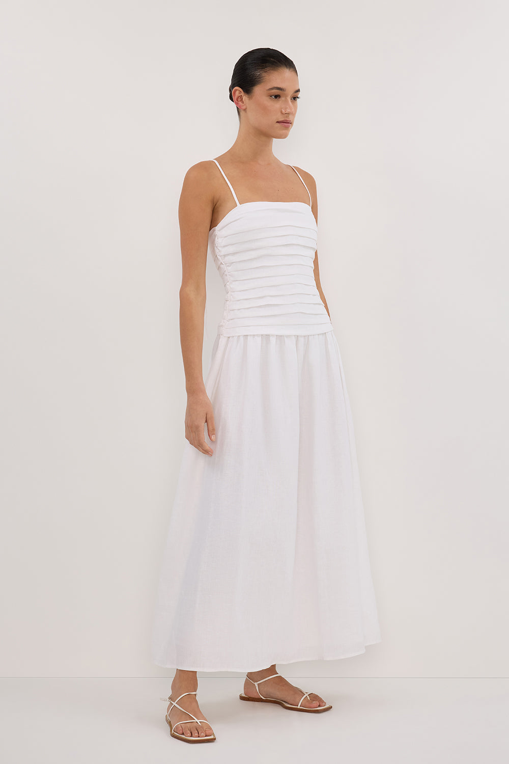 Abito Midi in Lino Bianco Reena