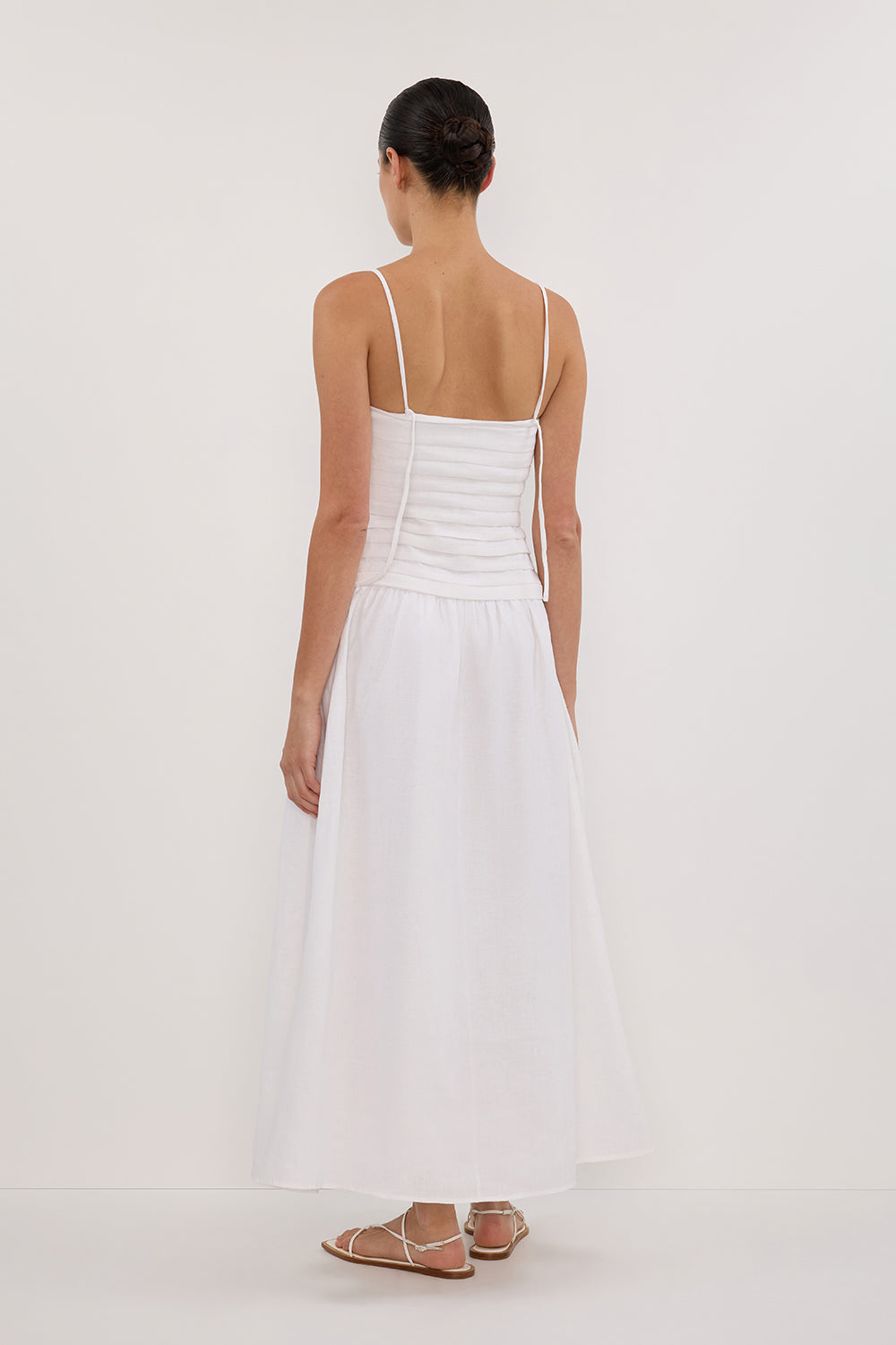 Reena Beyaz Keten Midi Elbise