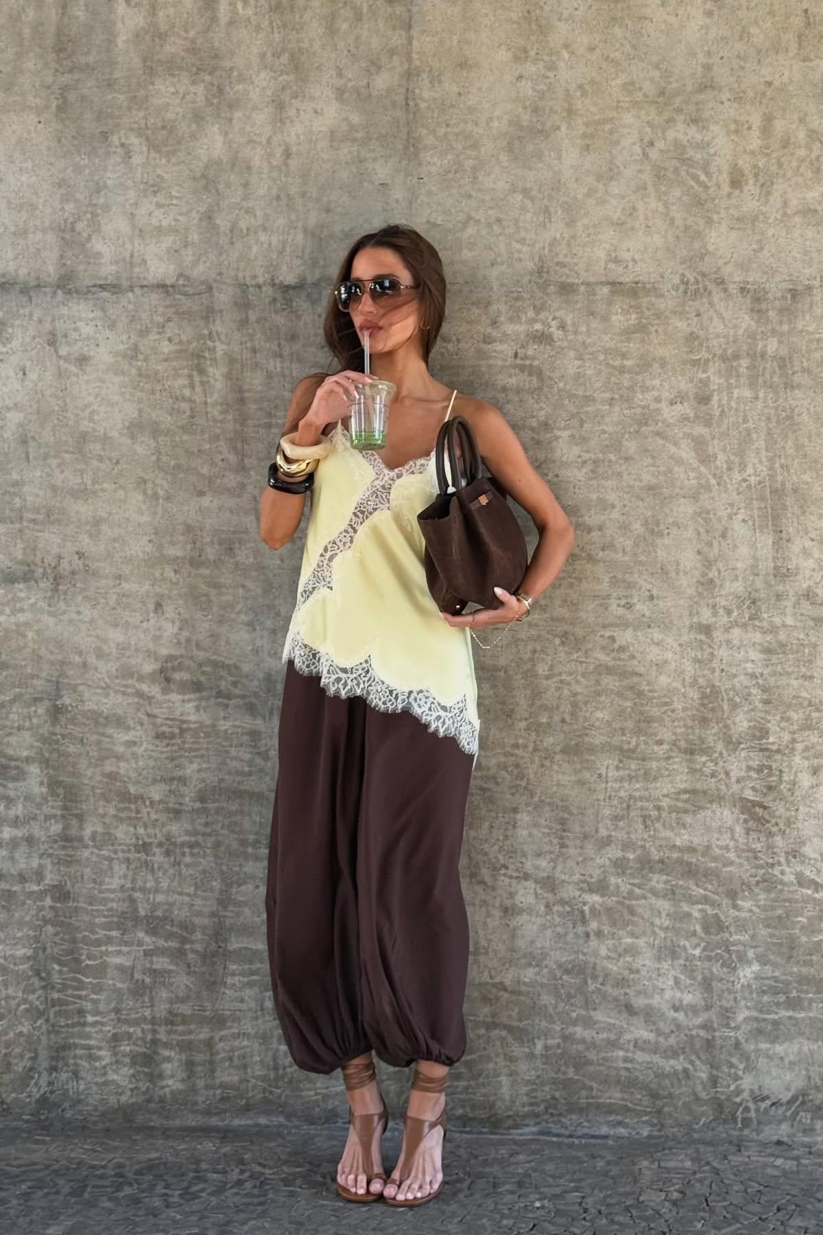 Lace Trimmed Satin Camisole Top