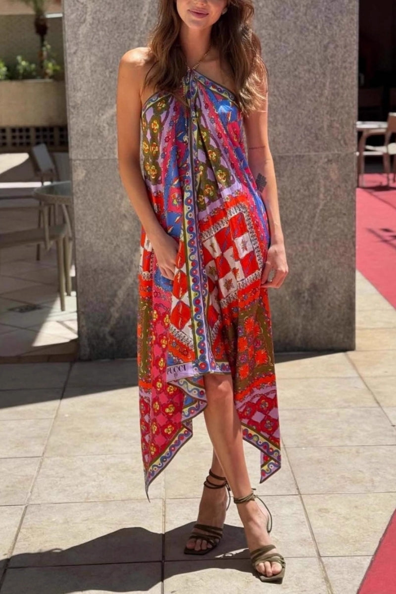 Halter Neck Asymmetrical Dress
