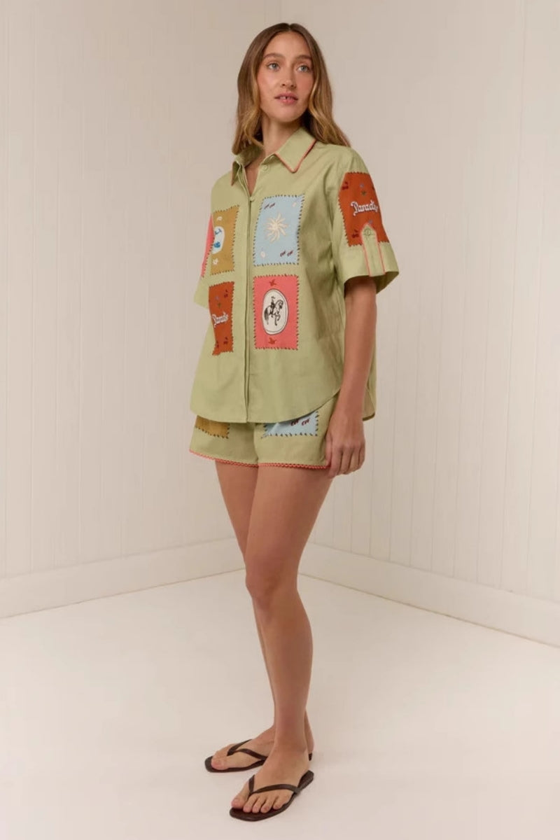 Set aus Leinen-Hiem a Shorts