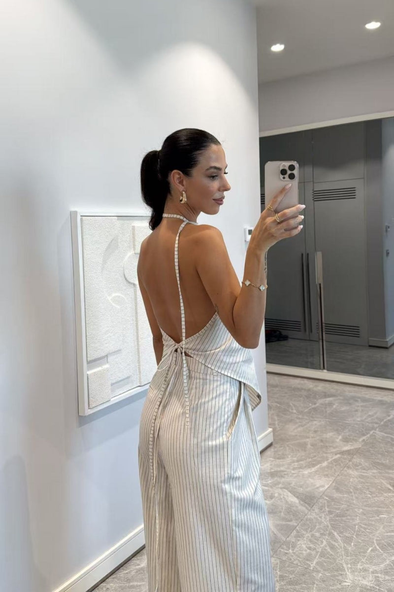 One-Shoulder Striped Two-Piece Set
