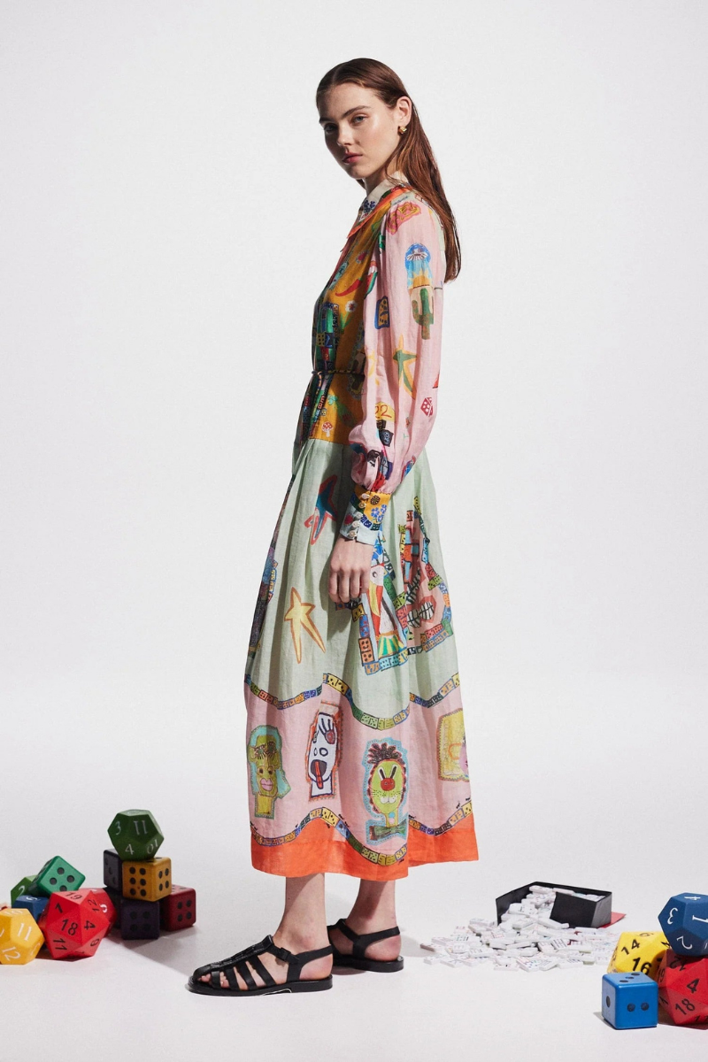 Patchworkové maxi šaty Danielle s balónkovým rukávem