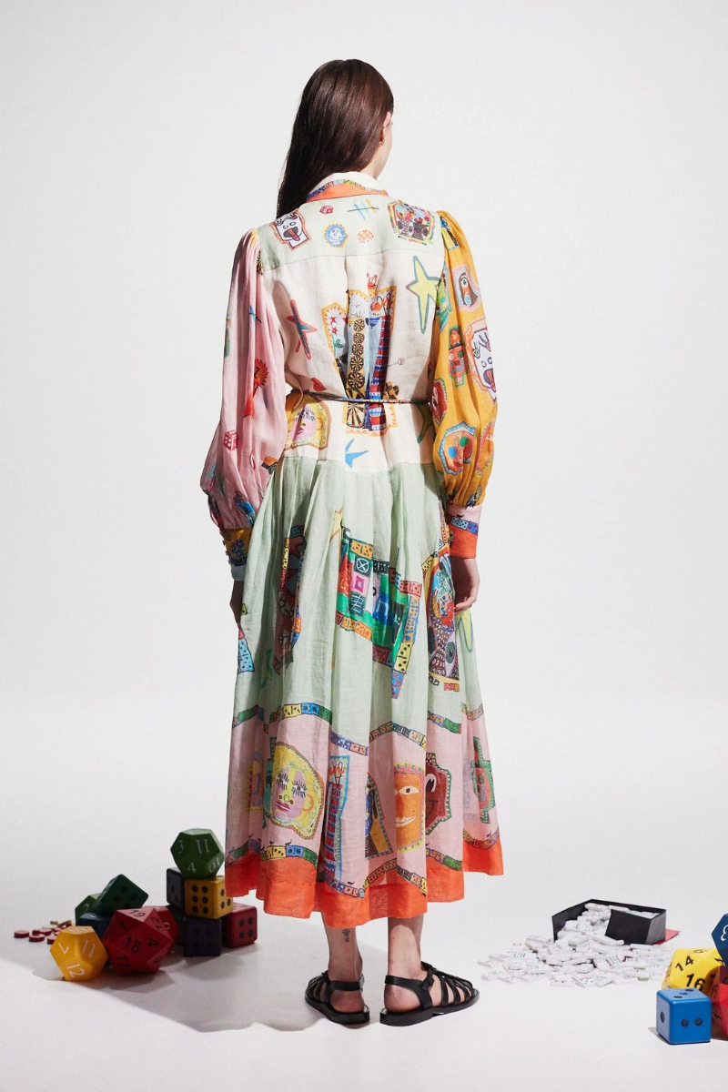 Patchworkové maxi šaty Danielle s balónkovým rukávem