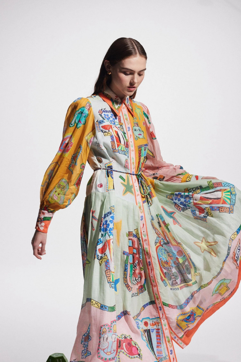 Patchworkové maxi šaty Danielle s balónkovým rukávem