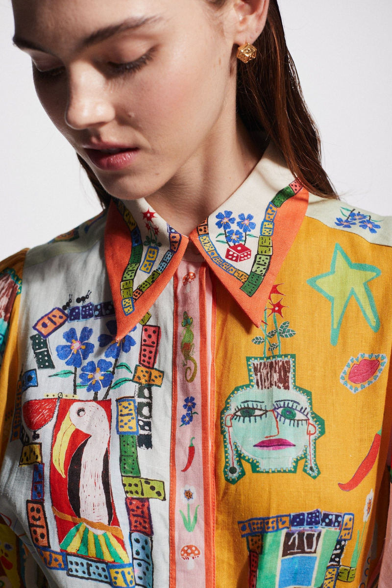 Patchworkové maxi šaty Danielle s balónkovým rukávem