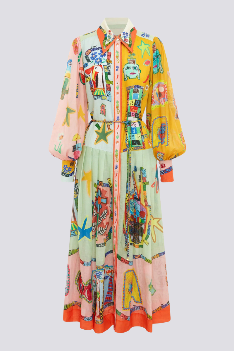 Patchworkové maxi šaty Danielle s balónkovým rukávem