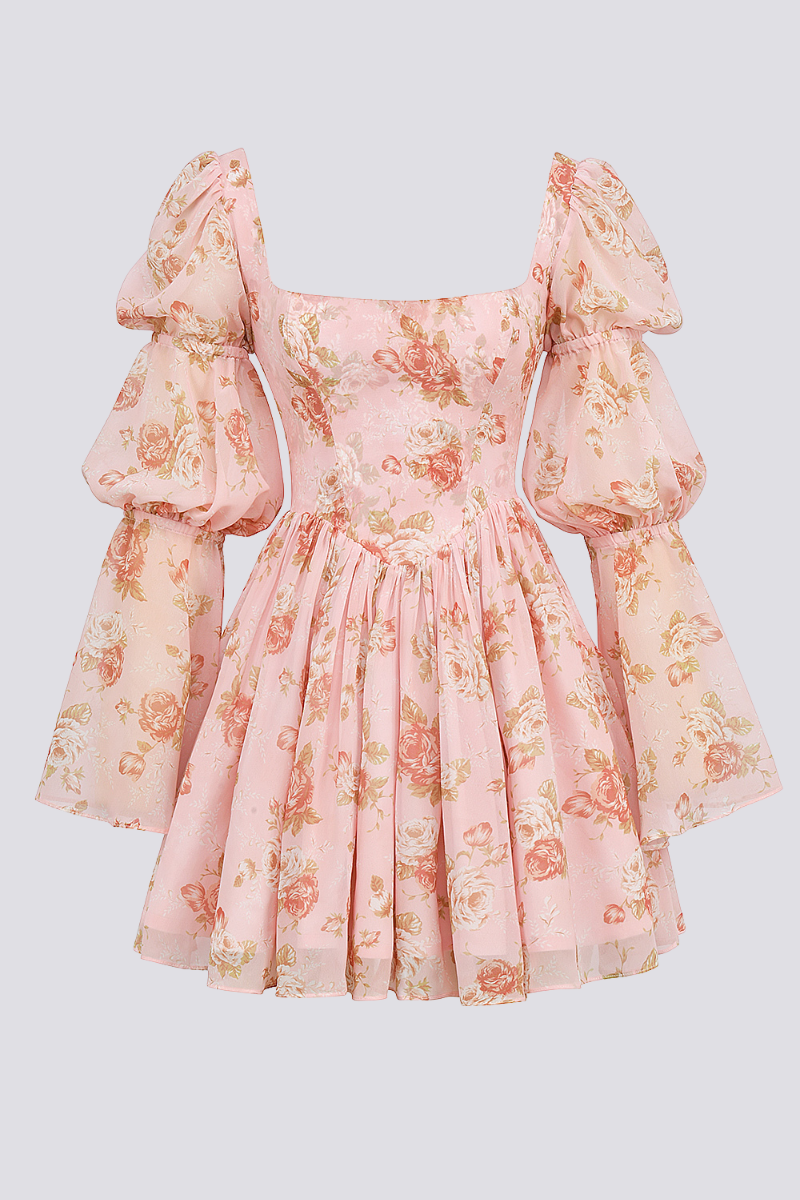 Gudomlig blommig fyrkantig miniklänning