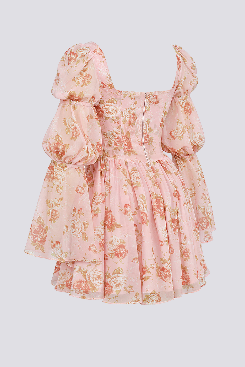 Gudomlig blommig fyrkantig miniklänning