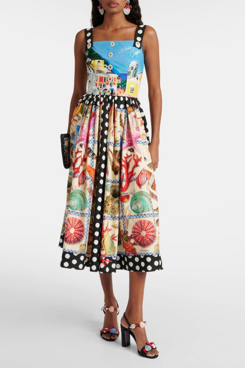 Domitille Polka Dot Square Neck Midi Kleed