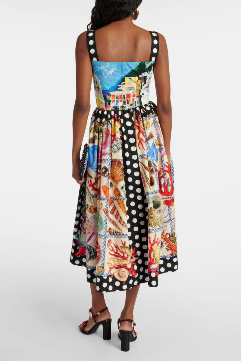 Domitille Polka Dot Square Neck Midi Kleed