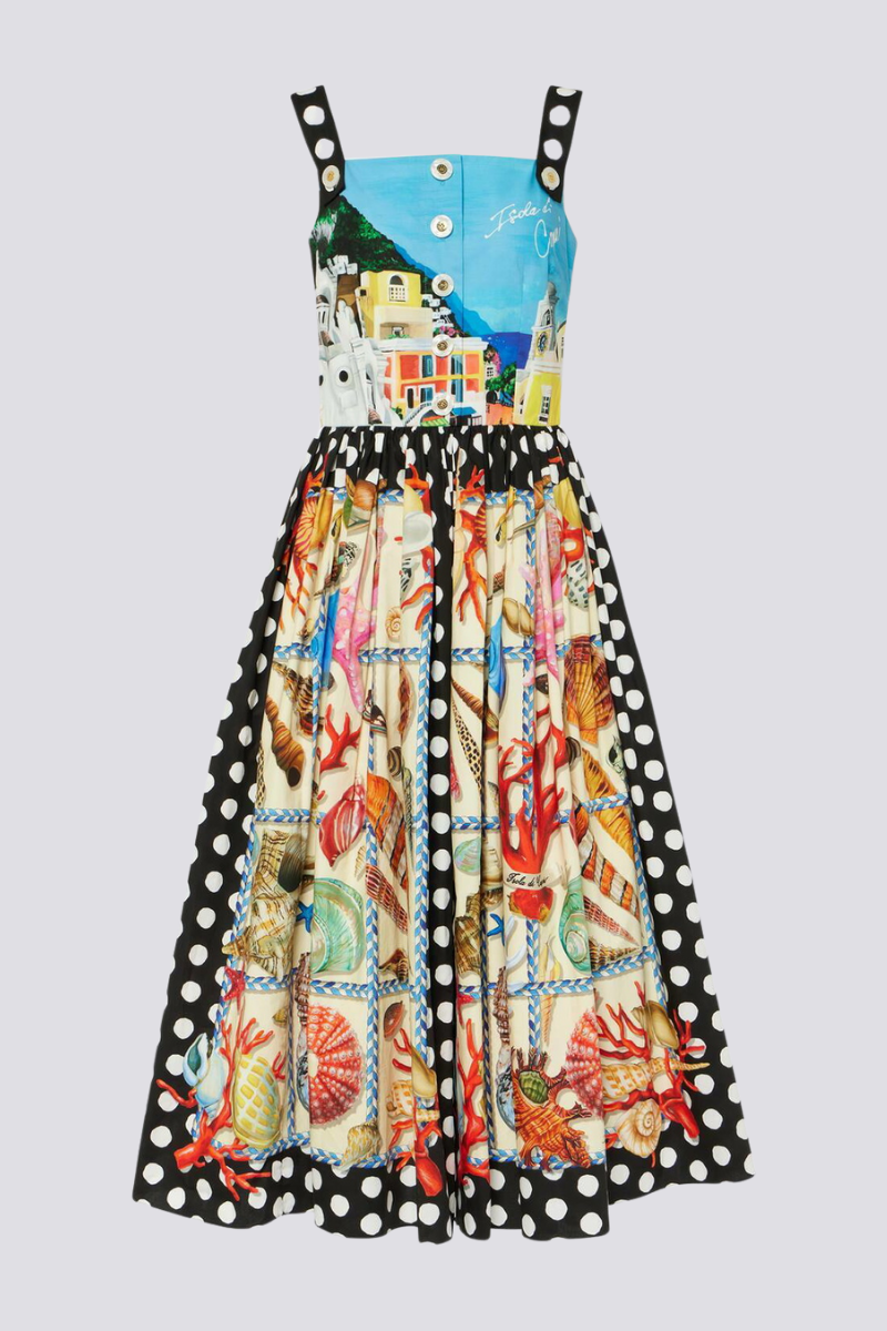 Domitille Polka Dot Square Neck Midi Kleed