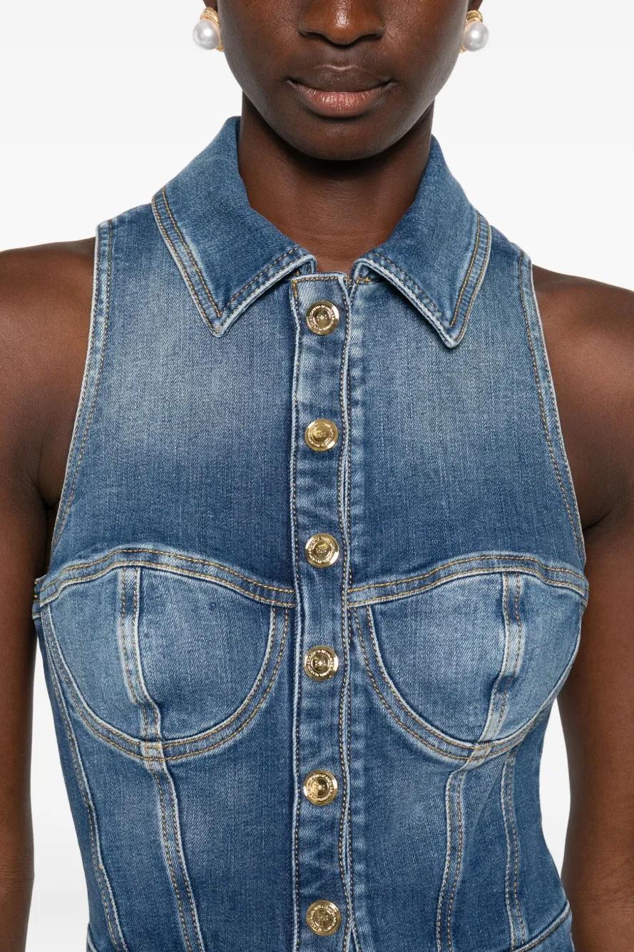 Sleeveless Denim Jumpsuit with Flared Legs