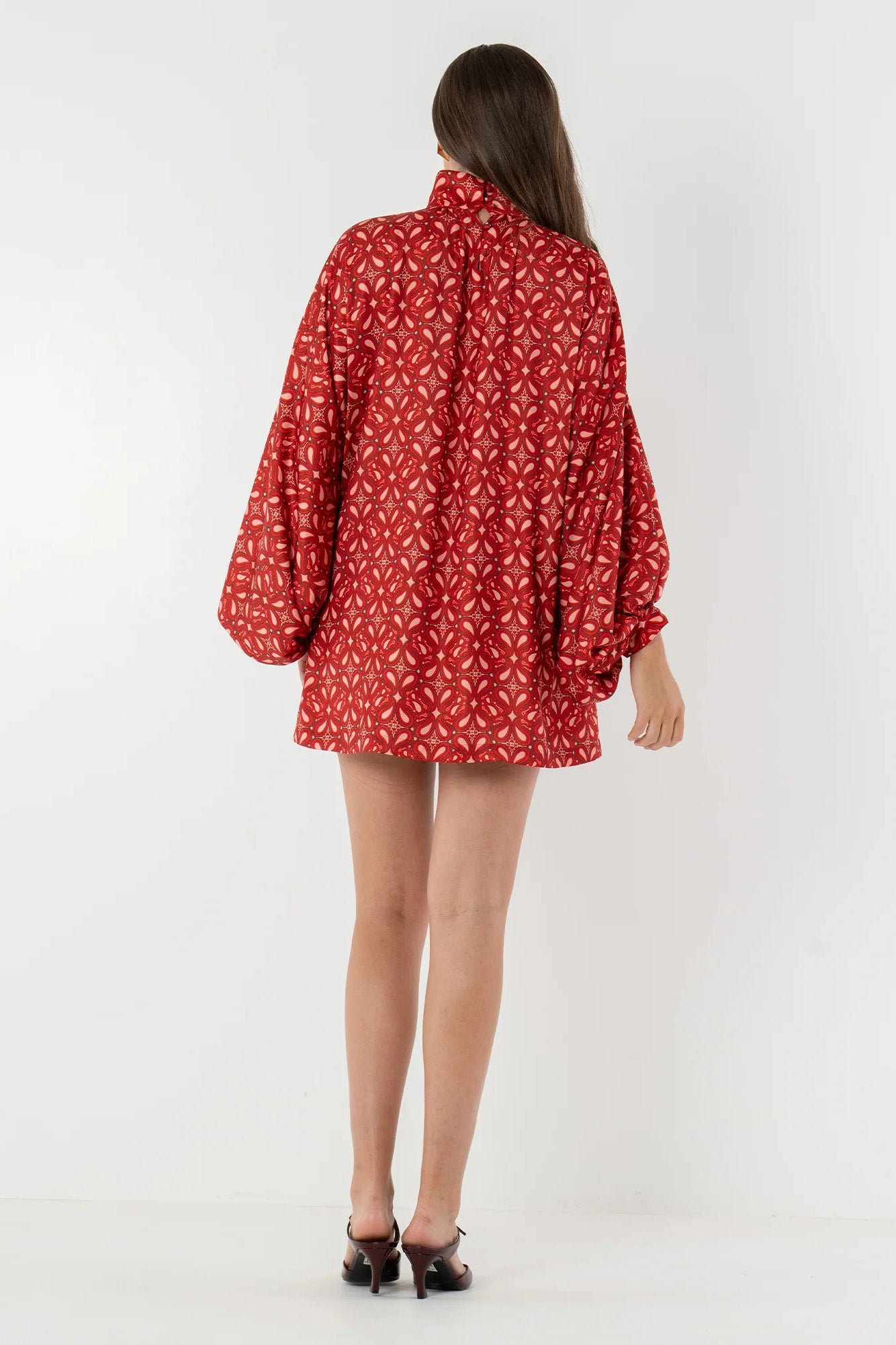 Bohemian High Neck Lantern Sleeve Mini Dress