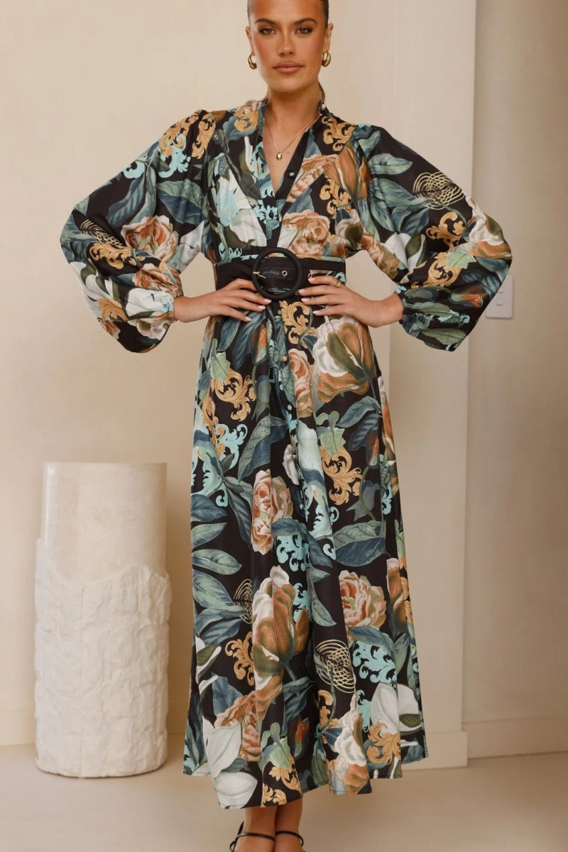 Relaxed Belted Puff Sleeve Dress
