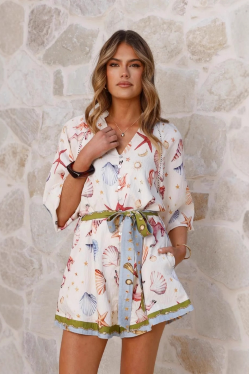 Combinaison cardigan à cravate en lin