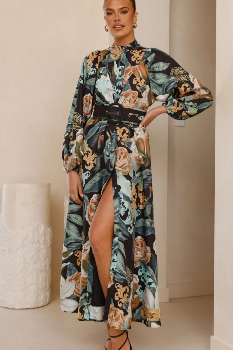 Relaxed Belted Puff Sleeve Dress