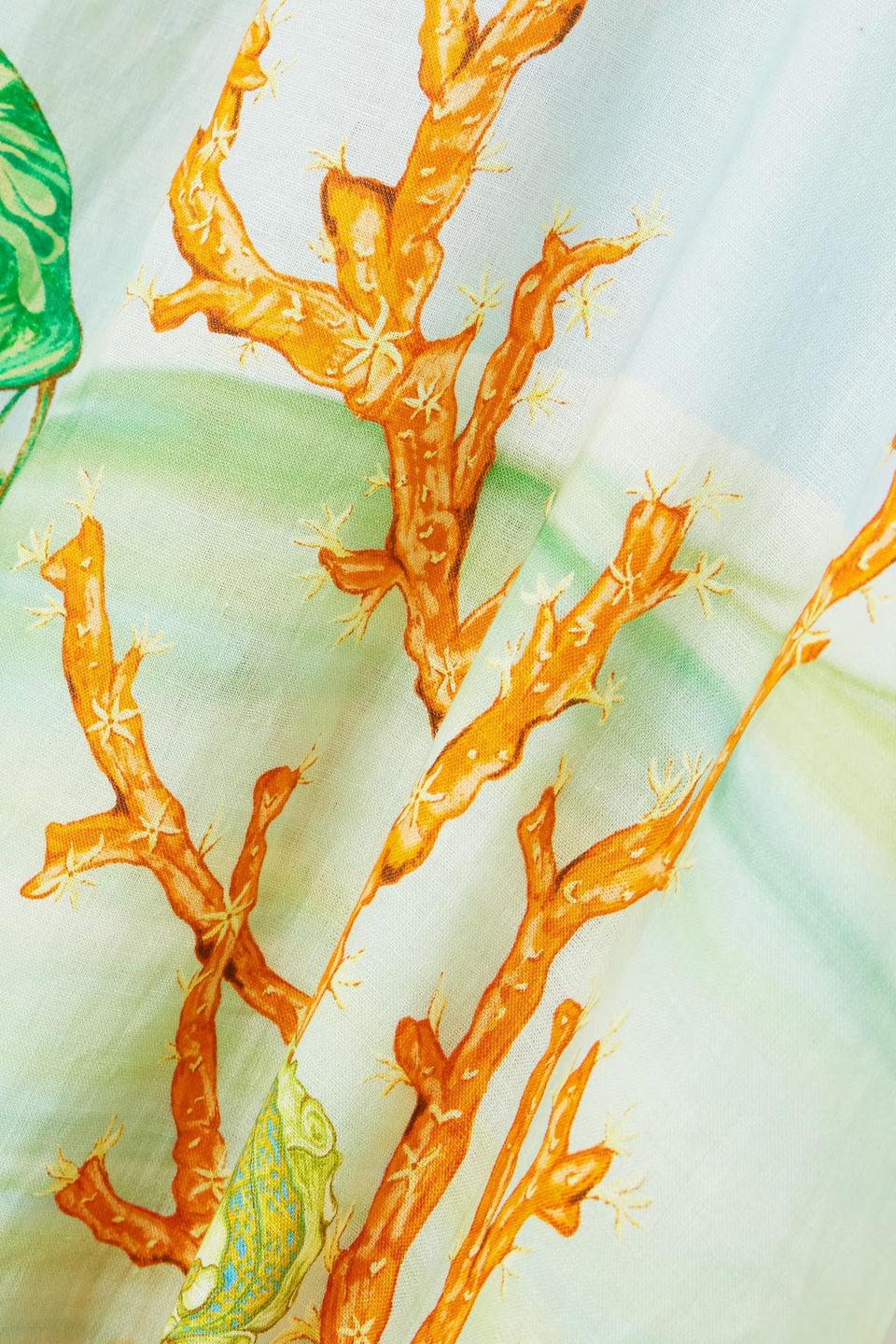 Μίντι φόρεμα από λινό γάζα με πιέτες και τύπωμα