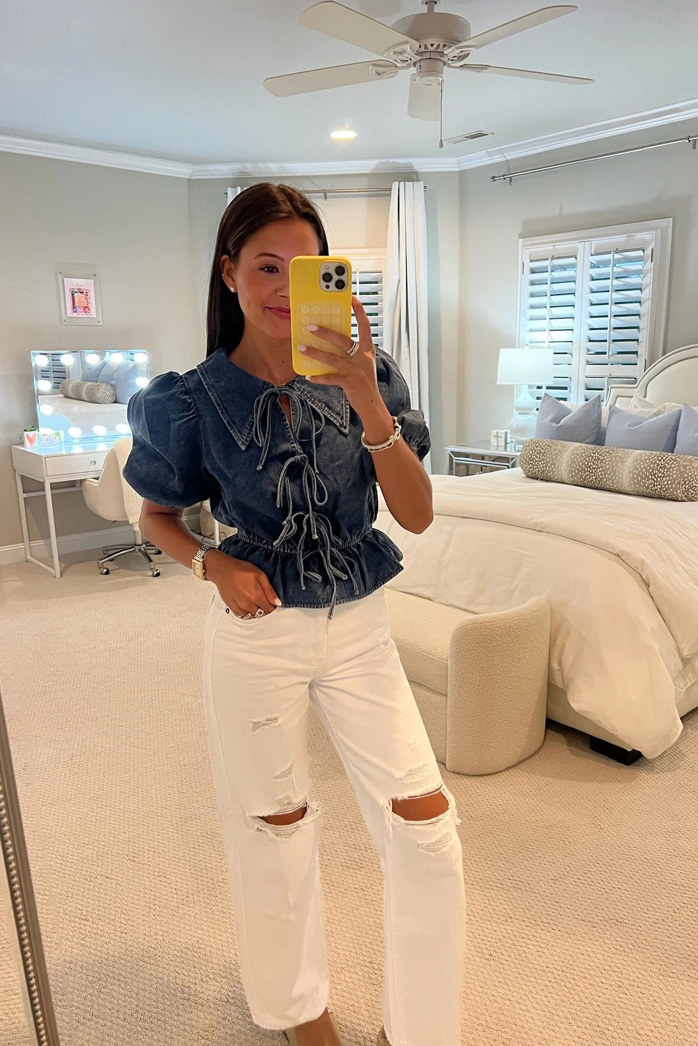 Denim Bağcıklı Günlük Şort Takımı