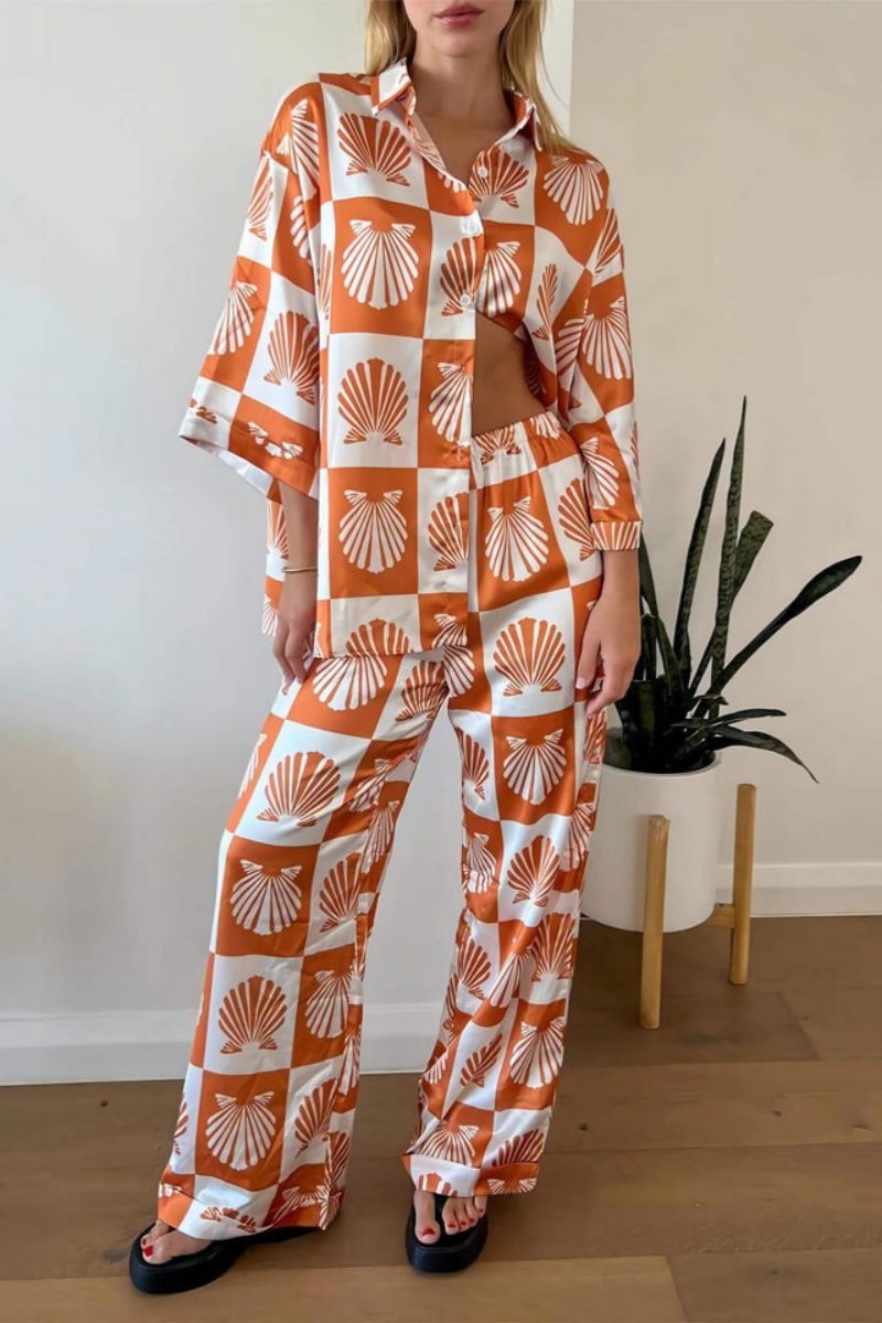 Σετ Παντελόνια Φαρδιάς Ποδός με Ειδικό Σατέν Φύλλο Εκτύπωσης