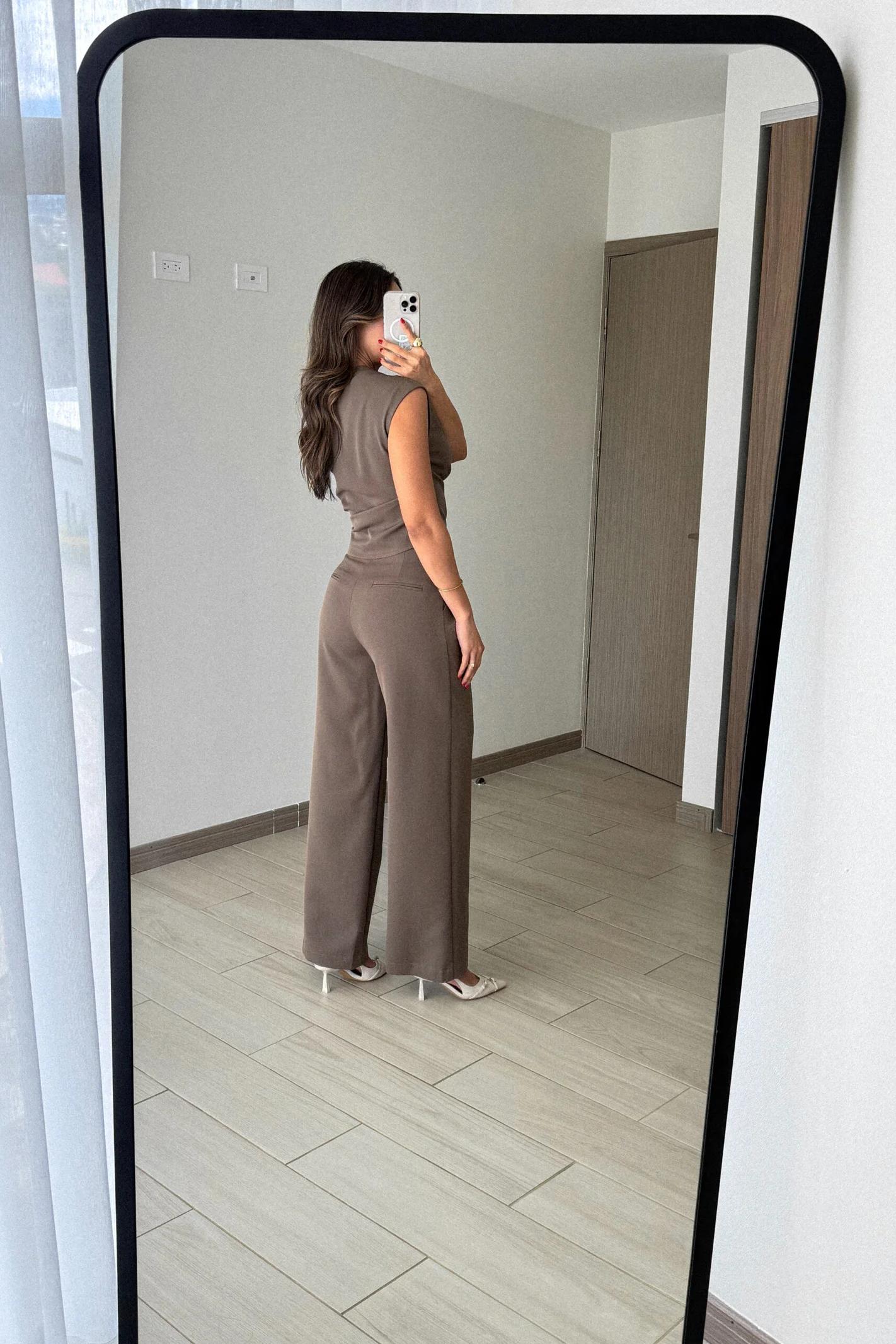 Asymmetric One Shoulder Top & Wide Leg Pants Set